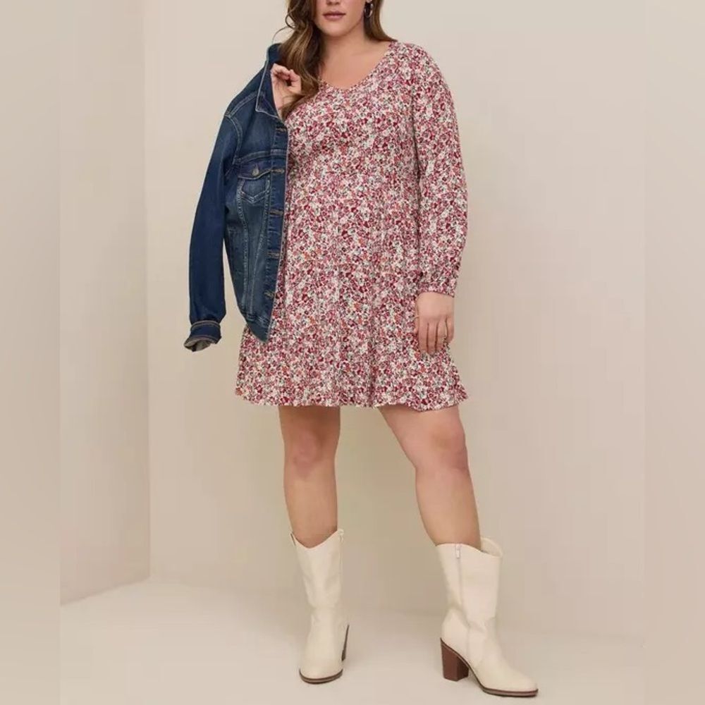 Torrid Floral Print Long Sleeve Rayon Mini Skater Dress Women’s Plus Size 1X